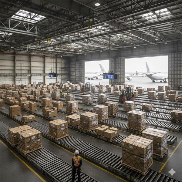 Air freight cargo prepared for fast overseas warehouse delivery from China