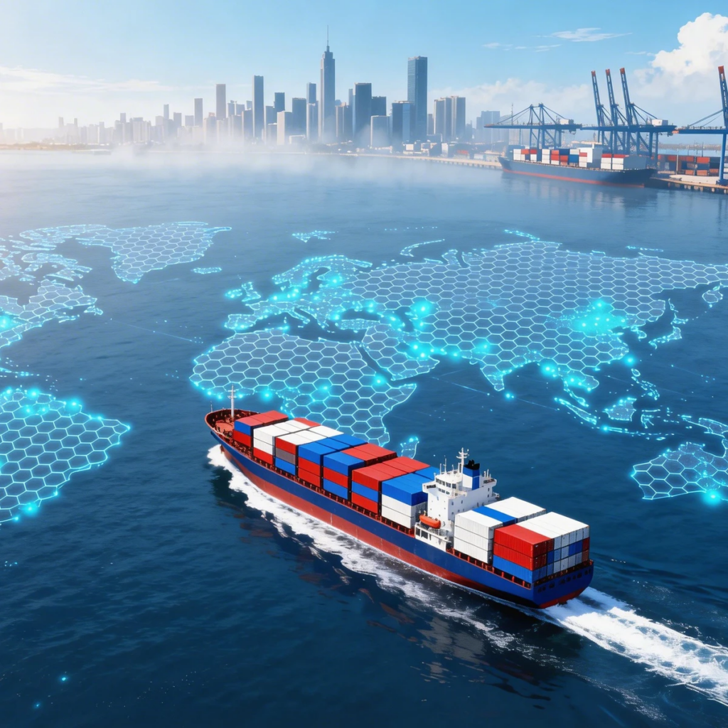 Container ship transporting bulk inventory from China to an overseas warehouse