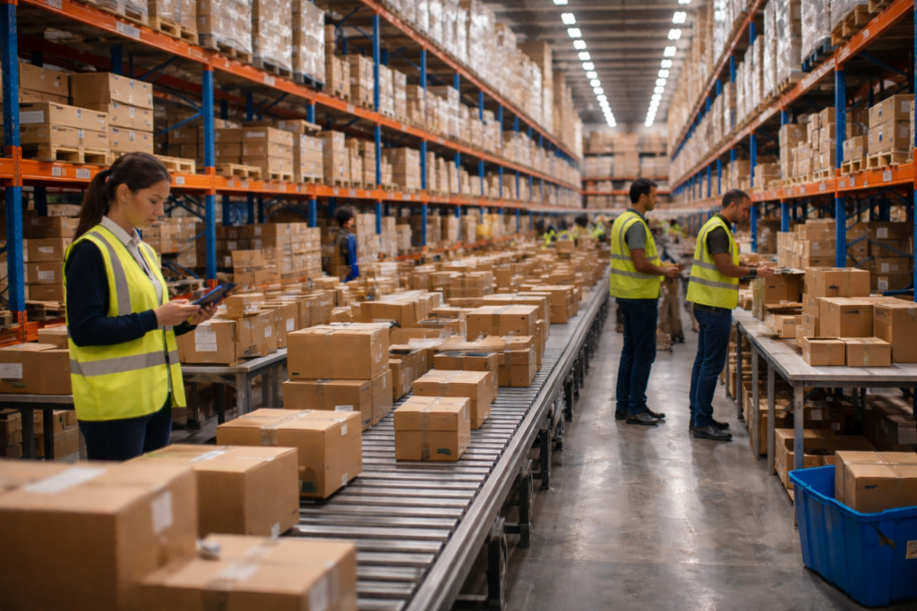 Overseas fulfillment warehouse picking and packing local customer orders