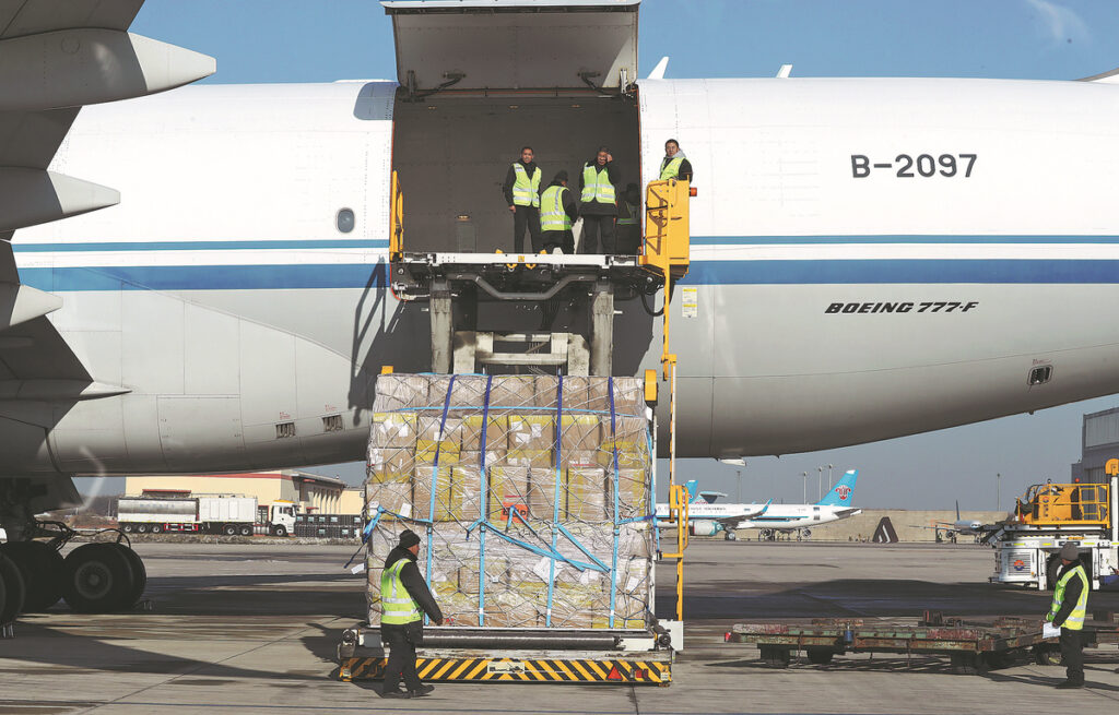 Consolidated shipment from China being loaded for international air freight