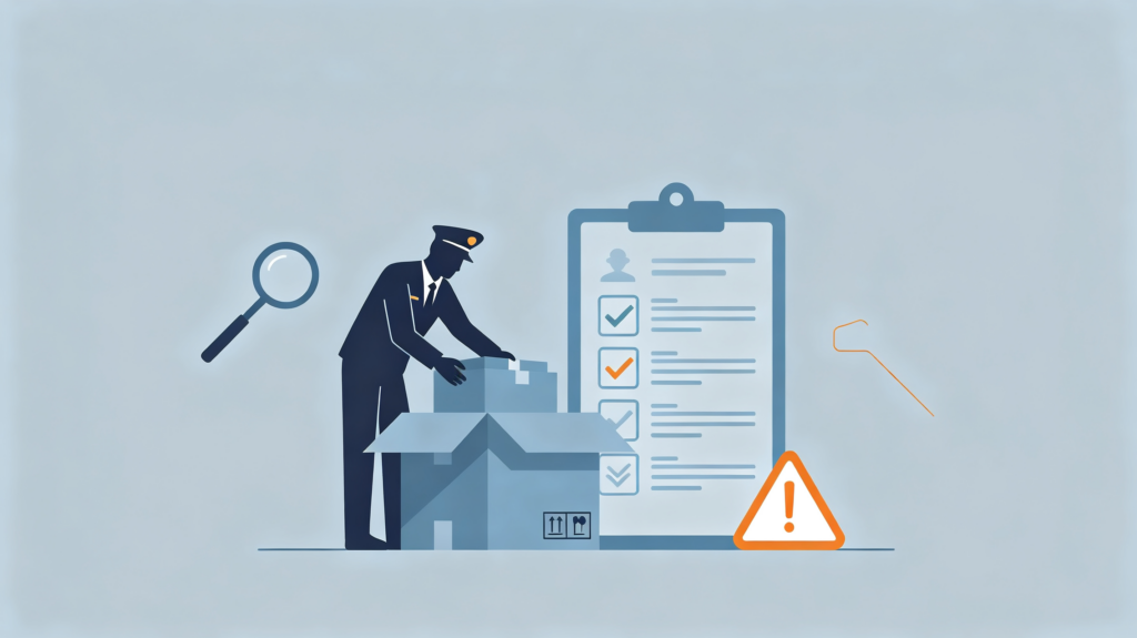 Simple graphic illustration of customs clearance risks for international cross-border parcel shipment