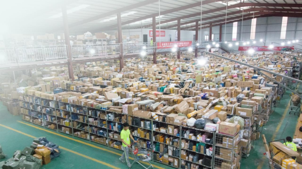 Multiple supplier packages stored in a China consolidation warehouse