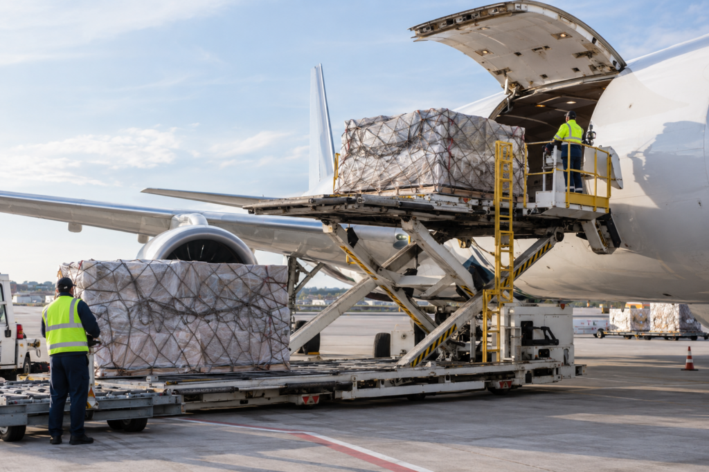 Air cargo being loaded onto an aircraft for international freight from China