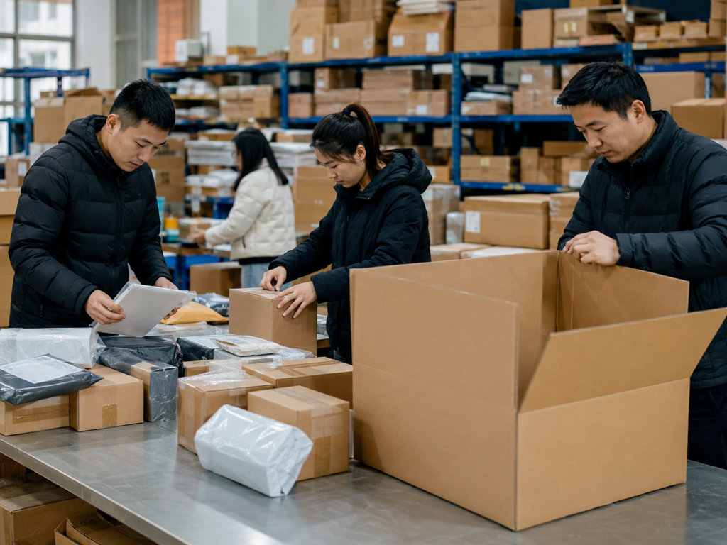 Parcel consolidation process at China warehouse for overseas buyers