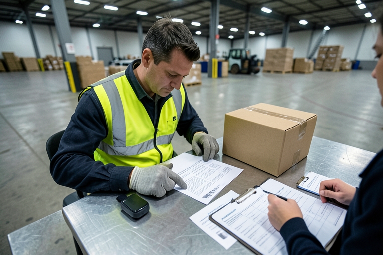 A logistics team reviews smartwatch shipping documents