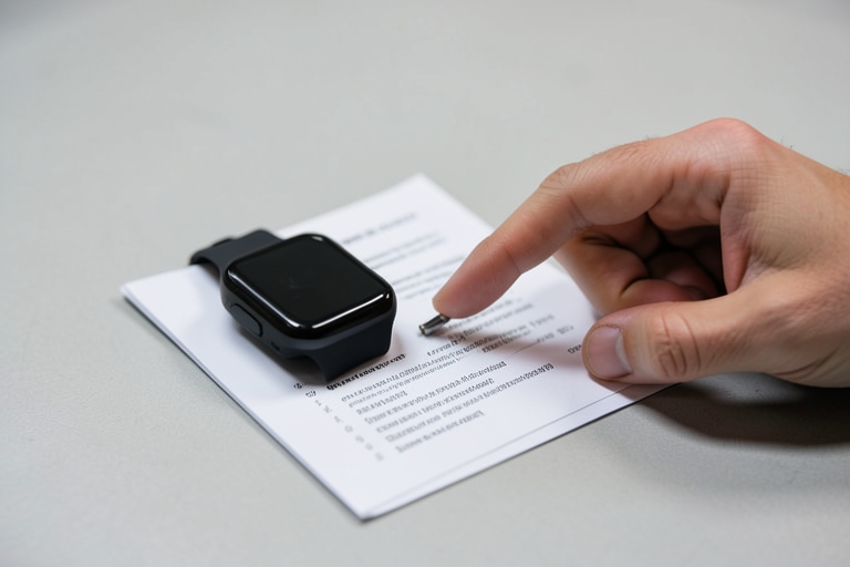 A worker checks a smartwatch battery specification